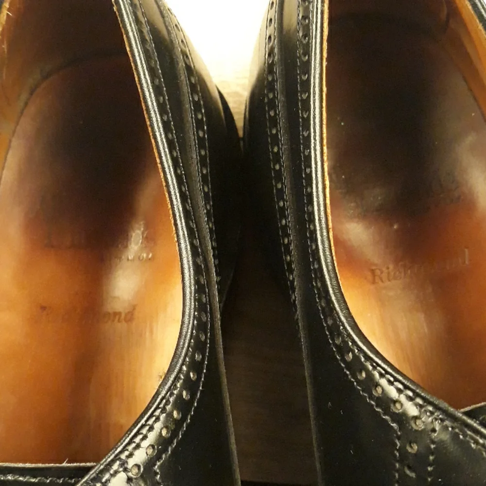 ALLEN EDMONDS Black Leather Richmond Sz 11 D Long Wing Tip Oxfords Mens‎ Shoes
